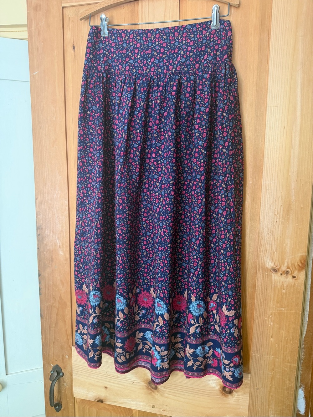 NATURAL LIFE Navy Maxi Skirt with Pink & Blue Floral Border